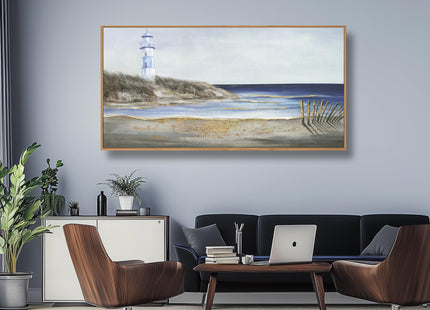 Yuaxker Coastal Wall Art Framed Wall Decor Blue and White Lighthouse Canvas Painting Modern Wall Hanging Artwork for Living Room Bedroom Dining Room Office Home Decor 20x40 Inch