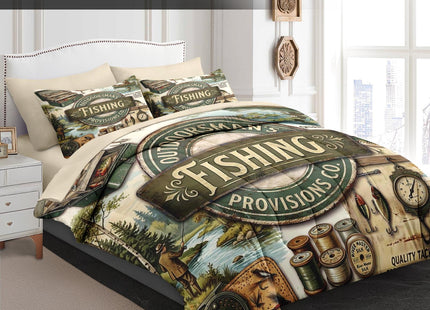 WeCozy Full Comforter Set with Sheets, 7 Pieces Fishing Vintage Bedding
