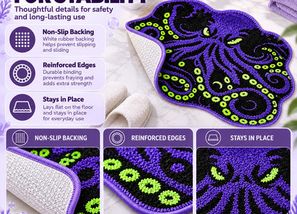 LSYESDLA Cool Purple Octopus Bathroom Rug, Soft Plush Animal Tufted Bath Mat, Non-Slip & Machine Washable, Absorbent Quick Dry Floor Door Mat Home Decor for Shower, Tub and Sink