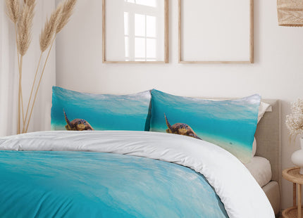Ambesonne Hawaiian Duvet Cover Set, Underwater Scuba Diving Sea Turtle Nature Animal Swimming Wildlife Theme, Decorative 3 Piece Bedding Set with 2 Pillow Shams, King Size, Beige Brown