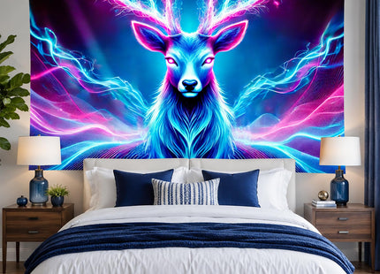 BlissYard Blacklight Tapestry Deer Antlers Neon Wall Art 78 x 59 Inch