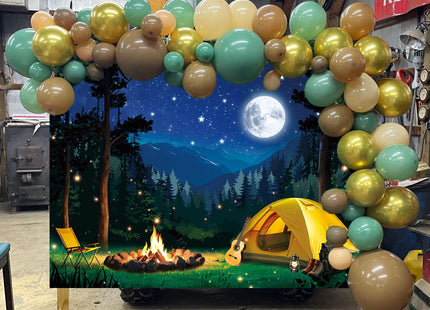 Forest Scene Camping Backdrop Night Campfire Tent Camping Adventure Bammer