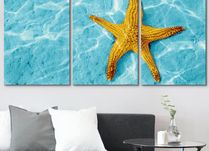 wall26 - 3 Piece Canvas Wall Art - Starfish in Blue Water with Light Reflection. - Modern Home Art Stretched and Framed Ready to Hang - 24"x36"x3 Panels