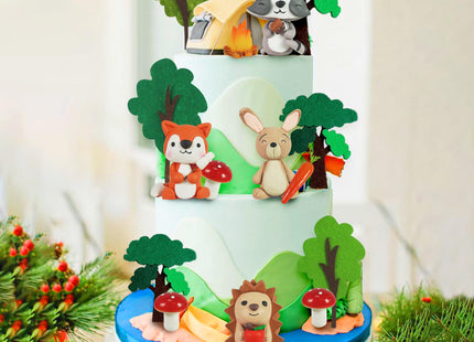 Woodland Animals Cake Topper with Fox Raccoon Hedgehog Rabbit Mushroom for Woodland Themed Birthday