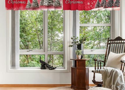 Christmas Curtain Valance for Windows 2 Pack, Red Snowflake Pine Tree Holiday Rod Pocket Window Treatments Short Curtains for Kitchen Windows Bathroom Bedroom 54x18 Inch