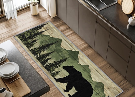 Yoozitrees Bear Rugs for Living Room, 2x6ft Runner Rug, Cabin Animal Rustic Lodge Runner for Hallways, Farmhouse Wildlife Runner Rug Non Slip Soft - Green Black Beige