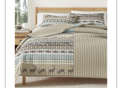 Great Bay Home Lodge Quilt Set - 3-Piece Full/Queen Size Rustic Bedding Set - Lightweight, All-Season, Reversible Bedspread (Rustic Lodge Stripes)