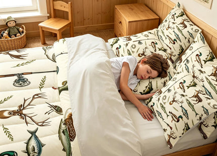 Feelyou Hunting Fishing Comforter Set Deer Bedding Set Twin Size 7 Pieces