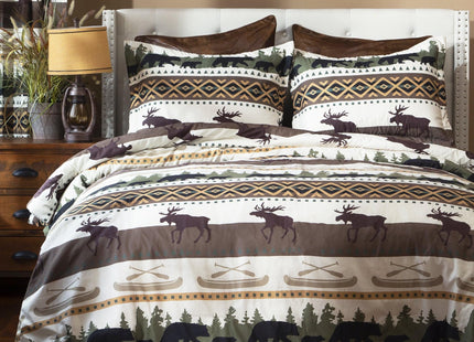 Carstens, Inc. Rustic Cabin Lodge Comforter Set Queen/Full - Outdoor Themed Striped Bedding Set, 3 Pieces Bed Set
