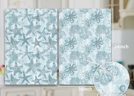 OINDADE Coastal Starfish Octopus Kitchen Hand Towels Set of 2, Blue Ocean Animal Hand Towels, Nautical Animal Decorative Dish Tea Towel for Kitchen, Coastal Coral Beach Bathroom Decor, 16x24In