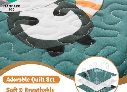 JSD Green Forest Animal Kids Quilt Set Twin Size