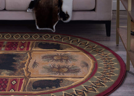 Tayse Sierra Bear Red 3x4 Oval Area Rug Cabin for Dorm, Kids, Baby, or Nursery Room - Lodge, Novelty Farmhouse Style Bear Figure Rugs
