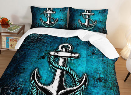 HOSIMA Nautical Comforter Set Twin,Blue Ocean Themed Bedding Sets Twin,Spider Web and Anchor Print Kids Bedding Set for Boys Adult Kids Girls,Blue Comforter Twin Size with 2 Pillow Shams.