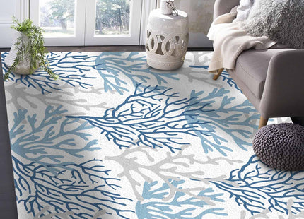 Indoor Area Rug, Navy Blue Coral Coastal Non Slip Carpet Pad Bathroom Mat, Summer Beach Seaside Nautical Kitchen Runner Area Rug for Bedroom/Living Room/Kids Room 2'7"x5'