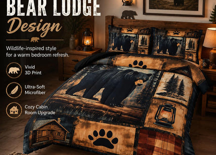 AILONEN Black Bear Comforter Set Queen Size,Rustic Bear Bedding Set for Kids Boys Girls,3-Piece Wildlife Themed Hunting Comforter with 2 Pillowcases