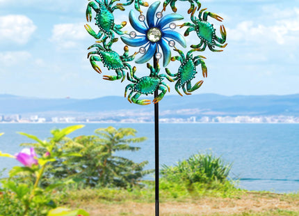 COOZZYHOUR 39" Crab Wind Spinners Metal Windmill Garden Stake,Ocean Theme Outdoor Wind Spinner,Wind Sculptures Yard Art Decorations for Patio,Lawn & Garden Decor