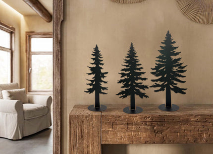 Set of 3 Farmhouse Metal Pine Tree Decor, Cabin Woodland Forest Tree Decor for Mantel Centerpieces Living Room Bedroom, Rustic Christmas Decorations, Black