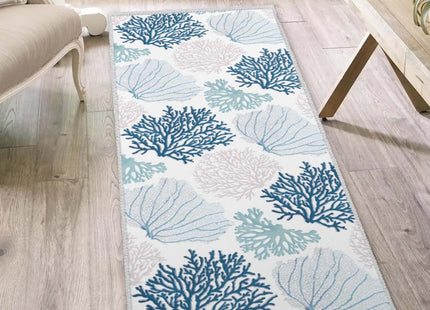 Coastal Runner Rug Beach Hallway Rugs Non-Slip Nautical Coral Machine Washable Rugs Modern Floor Carpet for Kitchen Bathroom Laundry Bedroom Living Room, 2x6