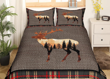 Erosebridal Elk Deer Duvet Cover Twin,Hunting Deer Wild Animals Comforter Cover for Teens,Western Farmhouse Orange Grey Bedding Set,Nature Antlers Moose Bedspread Cover with 1 Pillowcase Room Decor