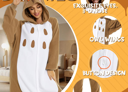 CANASOUR Polar Fleece Owl Costume Christmas Adult Anime Unisex Animal Cosplay Onesie (X-Large, Owl Brown)