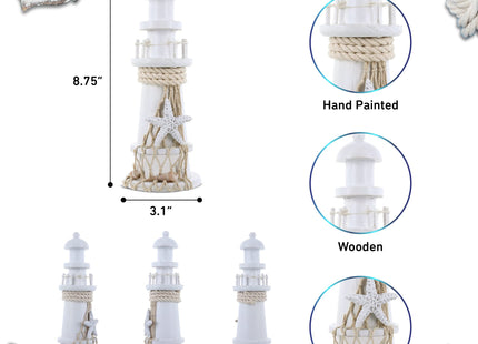 COTA Global Small White Wooden Lighthouse Decor Home Decor - 8.75 Inches