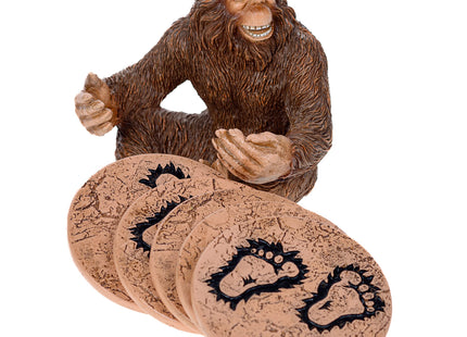 Pine Ridge Rustic Chic Drink Coaster Set with Holder for the Man Cave Old West Decor Rustic Hunter Cabin Theme Cabin Dining Furniture Gun Gifts for Men (Bigfoot Sasquatch Brown)