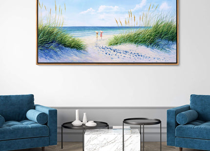 Coastal Wall Art - Large Landscape Wall Art for Living Room, Bedroom Pictures, Ocean Beach Artwork, Blue painting, Above Bed Decor, Coastal Landscape Wall Decor,Framed Beach Pinting 24×48IN