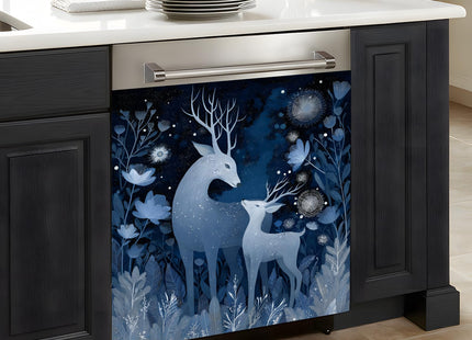 Magnetic Dishwasher Cover 23x26 inch, Moonlit White Deer Kitchen Decor