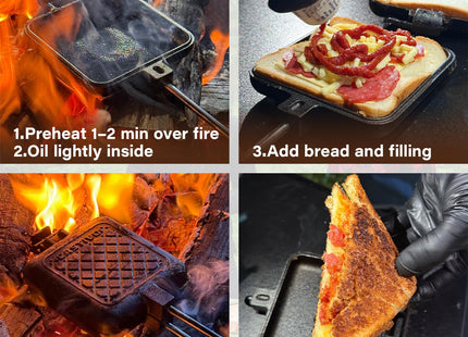 CASTIVO Mountain Pie Maker Cast Iron, Campfire Pie Iron, Hobo Pie Maker for Camping, 2-Pack