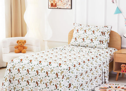 lasoftan Kids Sheet Set Twin Size, Twin Sheet Set with Forest Bear Pattern，Breathable Silky Soft Microfiber Kids Fitted Sheet