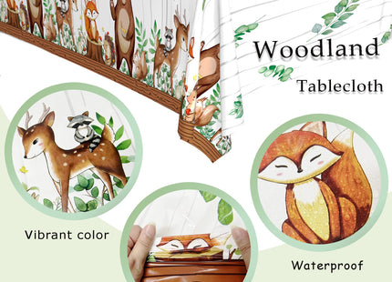 3 Pack Woodland Animal Plastic Tablecloth, Woodland Baby Shower Decorations
