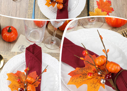 Patelai 12 Pcs Fall Napkin Rings Pumpkin Maple Leaf Ring Holder