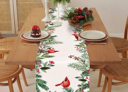 Cloudfomila Winter Red Cardinal Table Runner Pine Branch Berry Burlap Table Runners, Christmas Xmas Seasonal Coffee Table Center Decor for Home Kitchen Dining Party Indoor Outdoor 13x36 Inch