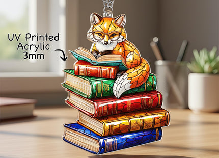 Reading Fox Suncatcher Ornamen for Autumn Decor, Fox Gifts for Women