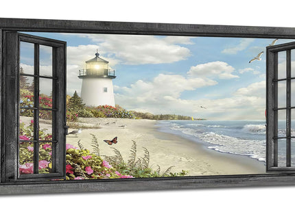 Lighthouse Large Cnavas Wall Art Oversize Nautical Coastal Pictures Prints Beach Ocean Decorations Painting Framed Window Seascape Artwork Gifts Office Home Decor for Bathroom Dining Living 60"x30"