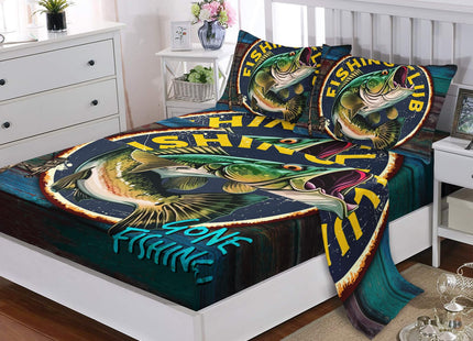 Nttopship Big Pike Fish 4 Pieces Bed Sheet Sets Queen Size Hunting and Fishing Bedding Sets with 16" Deep Pockets Fishing Bedroom Decor,Bedding Set 4 PCS(1 Fitted+1 Flat+2 Pillowcases)