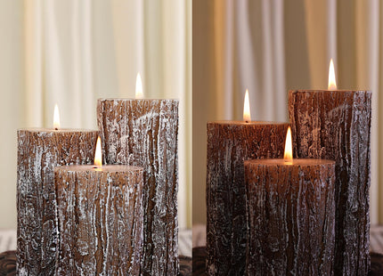MOSROAD Rustic Pine Tree Pillar Candle Set of 3, Unscented Home Decor