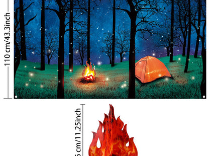 Forest Camping Backdrop & 2 Sets 3D Cardboard Campfire Decor