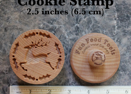 Fun Food Tools, Wood Cookie Stamp, 2.5 Inch (Reindeer and Holly CS-049)