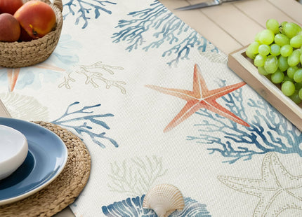Bonhause Nautical Coastal Table Runner 13x72 Inch Ocean Themed Starfish Coral Conch Beach Kitchen Dinning Table Decoration for Indoor Outdoor Home Party Decor