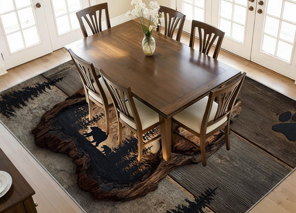 Bear Paw Print Area Rug, Rustic Wildlife Bear Rugs, Wood Grain Forest Hunting Print Rug, Cabin Lodge Wild Animal Carpet for Living Room Washable Anti-Slip Carpet