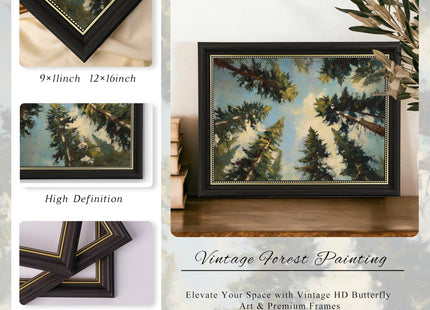 Framed Towering Pine Forest Canvas Wall Art, Rustic Green Nature Tree Decor