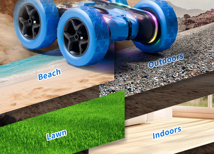 Zalneo Remote Control Stunt Car 4WD 360° Flip Double‑Sided RC Cars, LED Light Bar, USB‑C Modular Battery, 2.4 GHz Outdoor Beach Toy for Boys 6‑12 Years Old, Birthday & Christmas Kids Gift, Blue