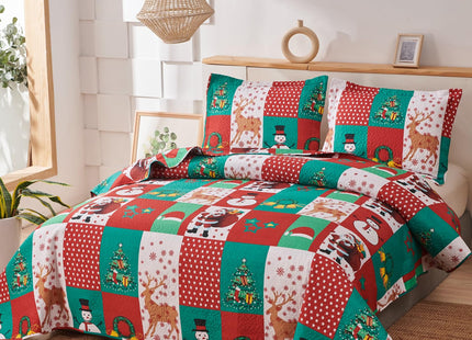 Smuge Christmas Bedspread Quilt Sets Twin Size - Nordic Cabin Rustic Wildlife Reindeers Elk Red Plaid Snowflake Snowman Winter Holiday Coverlet Bed Set Xmas Bedding Sets Throw Blanket Bedroom Decor