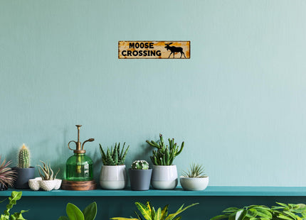 WSUPBPR Funny Metal Sign Decor Moose Crossing Road Signs Warning Sign Outdoors Wall Fence Forest Decor coffee Bar Art 16x4 in
