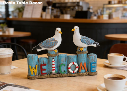 PepFurSt Resin Birds Statues -Welcome Sign, Seagull Nautical Decor,Indoor or Outdoor Decor for Entryway,Garden,Lake&Beach House,Unique Housewarming Gifts