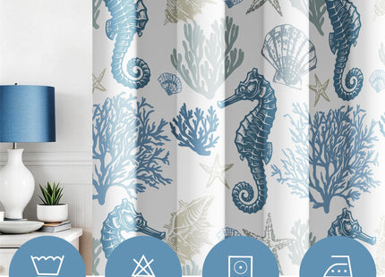 Coastal Seahorse Curtains, Grommet Window Panels, 52 x 96 Inch, 2 Panels