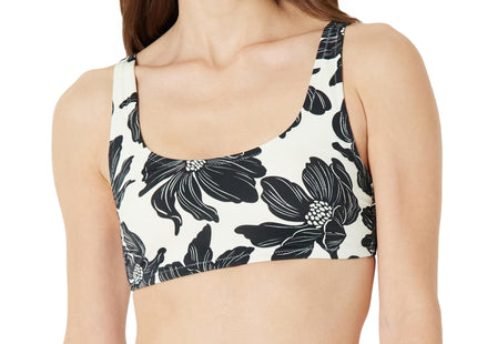 Amazon Essentials Women's Scoop Neck Swim Crop Top, Cream Black Floral, Medium