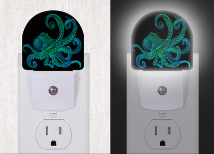 AOWULA Green Octopus Night Light,Fish Sea Life Plug-in Wall Led Night Lights Decor for Boys Girls Room,Dusk to Dawn Sensor Wall Lamp for Stairway/Hallway/Kitchen,0.5W