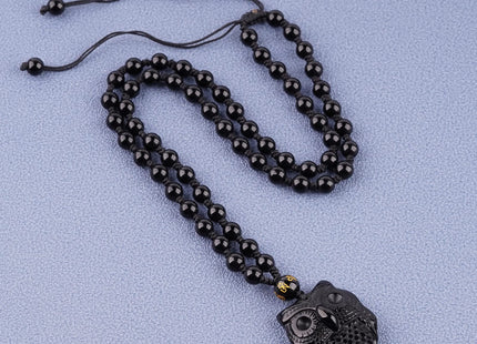 ASGIFT Cute Owl Necklace Black Obsidian Owl Animal Protection Pendant with Adjustable Bead Chain Good Luck Owl Necklace Jewelry Gift for Women Men